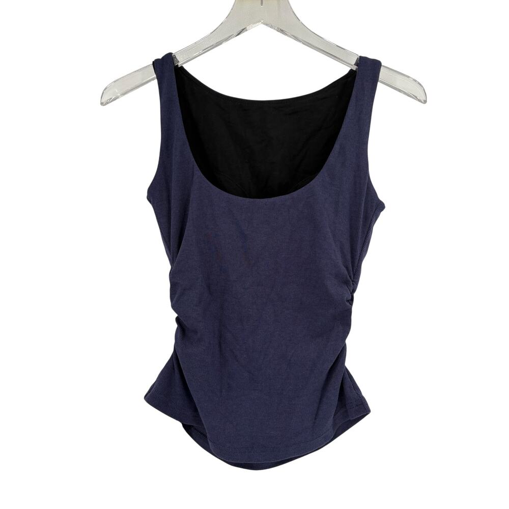 OGL Top Size S NEW Boat Neck Ruched Elastic Open Back Brami Tank Navy Blue - Picture 6 of 15